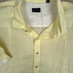 Rochester ALL LINEN Mens Button Up Shirt 2XLT Yellow Short Sleeve Casual